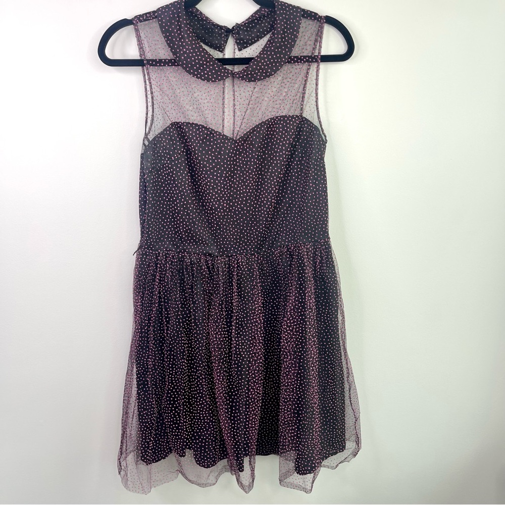 Betsy Johnson Black With Polka Dots Chiffon Sleeveless Dress Size 12